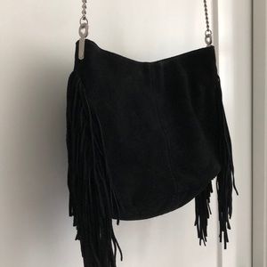 Urban Outfitters Black Faux Suede Fringe Purse